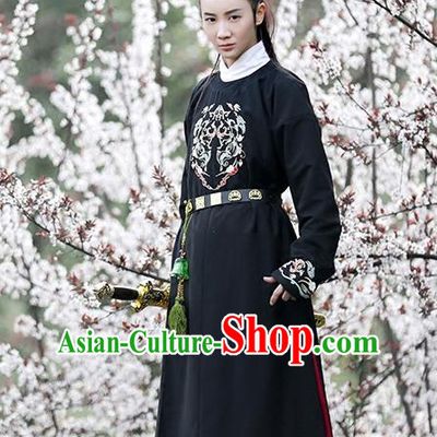Traditional Chinese Ancient Hanfu Swordswoman Costume Embroidered Long Robe, Asian China Ming Dynasty Imperial Guards Clothing for Women