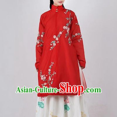 Asian Chinese Ming Dynasty Princess Costume Embroidery Begonia Red Coat, Ancient China Palace Lady Embroidered Dress for Women