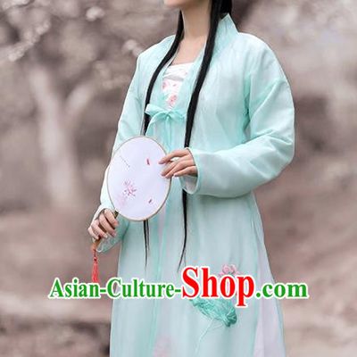 Asian Chinese Song Dynasty Princess Costume Embroidery Long BeiZi, Ancient China Palace Lady Embroidered Green Cardigan for Women