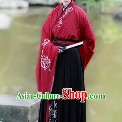Traditional Chinese Ancient Hanfu Costume Swordsman Blouse and Skirts Complete Set, Asian China Han Dynasty Embroidered Clothing for Women
