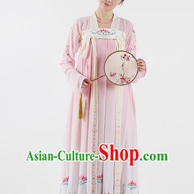 Traditional Chinese Ancient Princess Hanfu Costume Embroidered Blouse and Slip Skirt, Asian China Tang Dynasty Palace Lady Clothing for Women