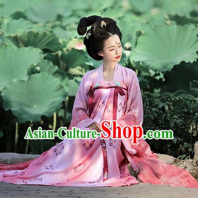 Traditional Chinese Ancient Imperial Concubine Hanfu Embroidered Costume Complete Set, Asian China Tang Dynasty Palace Lady Clothing for Women