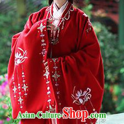 Asian Chinese Tang Dynasty Hanfu Imperial Concubine Costume Red Embroidered Cloak, Traditional China Ancient Princess Cardigan Clothing for Women