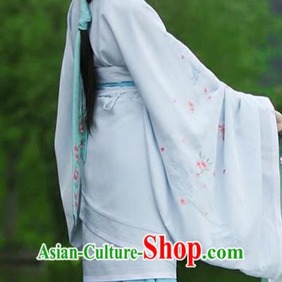 Asian Chinese Han Dynasty Imperial Princess Blue Curve Bottom Costume, Traditional China Ancient Palace Lady Embroidered Dress for Women