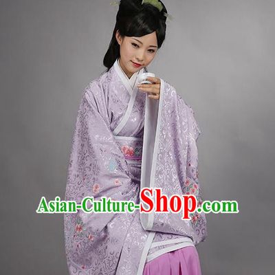 Asian Chinese Han Dynasty Imperial Princess Purple Curve Bottom Costume, Traditional China Ancient Palace Lady Embroidered Dress for Women