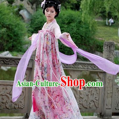 Asian Chinese Tang Dynasty Imperial Concubine Costume, Ancient China Palace Lady Printing Clothing for Women