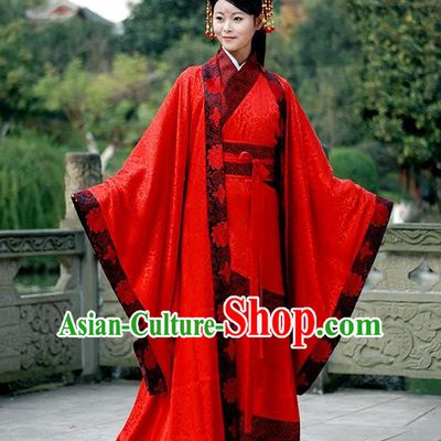 Asian Chinese Han Dynasty Imperial Concubine Wedding Costume, Ancient China Palace Lady Embroidered Red Clothing for Women