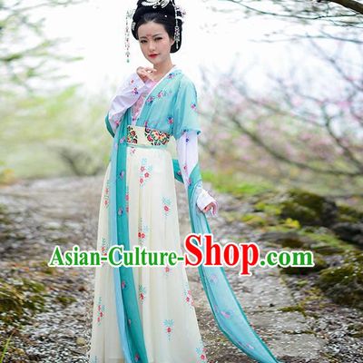 Asian Chinese Tang Dynasty Princess Embroidery Costume Complete Set, Ancient China Palace Lady Embroidered Clothing for Women