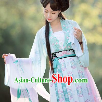 Asian Chinese Tang Dynasty Princess Embroidery Costume Complete Set, Ancient China Palace Lady Clothing for Women