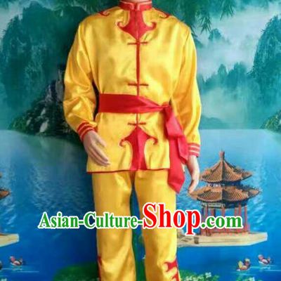 Traditional Chinese Classical Dance Yangge Fan Dance Costume, Folk Dance Drum Dance Lion Dance Yellow Clothing for Men