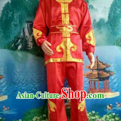 Traditional Chinese Classical Dance Yangge Fan Dance Costume, Folk Dance Drum Dance Lion Dance Red Clothing for Men