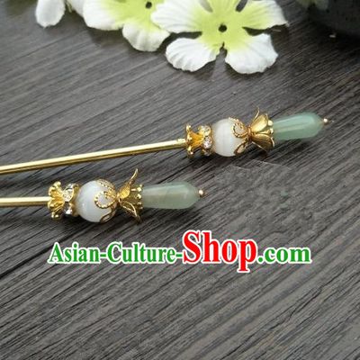 Traditional Handmade Chinese Hair Accessories Green Jade Hairpins, China Palace Lady Hanfu Hair Stick for Women