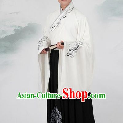 Asian Chinese Han Dynasty Scholar Costume, Ancient China Minister Embroidered Hanfu Clothing for Men