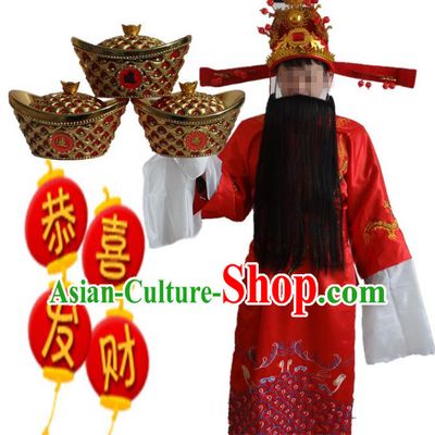 Traditional Chinese Peking Opera God of Wealth Costume, China Ancient Beijing Opera Embroidered Robe Clothing for Men
