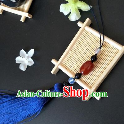Traditional Handmade Chinese Hanfu Accessories Jade Pendant, China Palace Lady Blue Tassel Waist Pendant for Women
