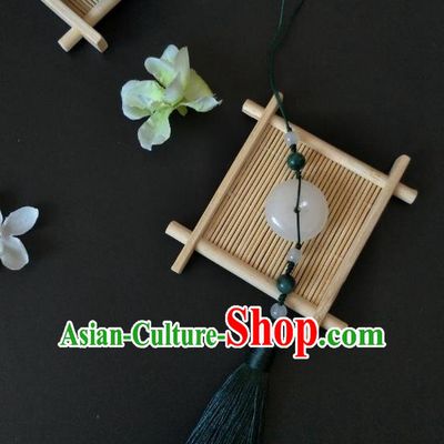 Traditional Handmade Chinese Hanfu Accessories Jade Pendant, China Palace Lady Green Tassel Waist Pendant for Women