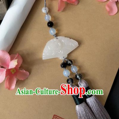 Traditional Handmade Chinese Hanfu Accessories Fan Jade Pendant, China Palace Lady Tassel Waist Pendant for Women
