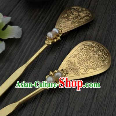 Traditional Handmade Chinese Hair Accessories Hanfu Copper Hairpins, China Ancient Tang Dynasty Palace Lady Hair Stick for Women