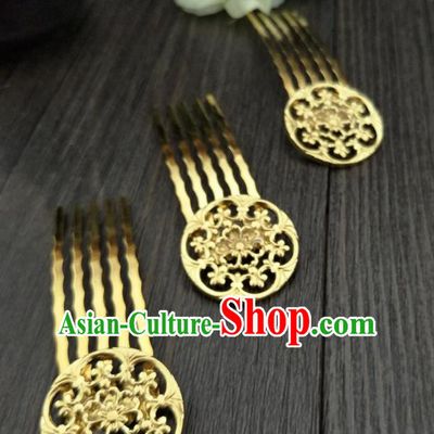 Traditional Handmade Chinese Hair Accessories Hanfu Shell Hairpins, China Ancient Tang Dynasty Palace Lady Golden Hair Comb for Women