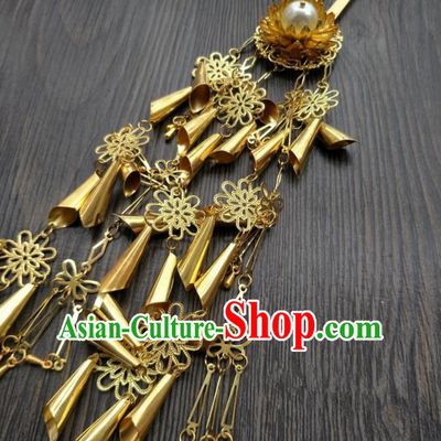 Traditional Handmade Chinese Hair Accessories Hanfu Golden Tassel Hairpins, China Ancient Tang Dynasty Palace Lady Step Shake for Women