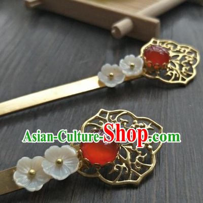 Traditional Handmade Chinese Hair Accessories Red Agate Hairpins, China Ancient Tang Dynasty Palace Lady Hanfu Hair Stick for Women