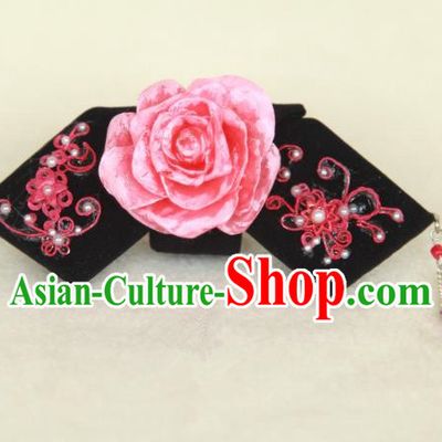 Traditional Handmade Chinese Qing Dynasty Hair Accessories Tassel Peony Headwear, Manchu High Coiffure Imperial Concubine Headpiece