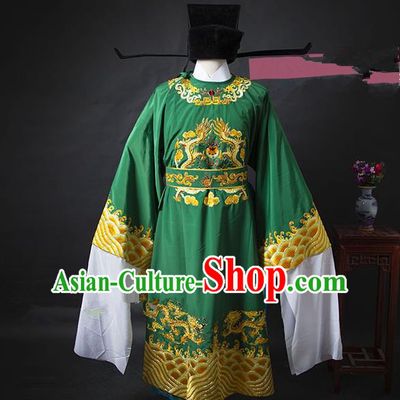 Traditional Chinese Peking Opera Bao Zheng Costume Green Embroidered Robe, China Ancient Beijing Opera Gwanbok for Men