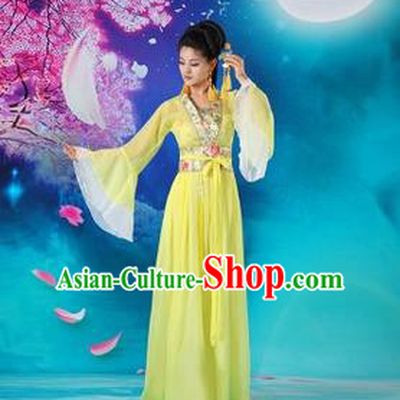 Traditional Ancient Chinese Palace Lady Dance Costume, Asian Chinese Tang Dynasty Fairy Yellow Dress Clothing for Women