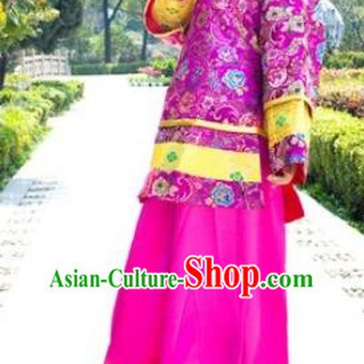 Traditional Ancient Chinese Republic of China Nobility Lady Rosy Costume, Asian Chinese Qing Dynasty Embroidered Clothing for Women