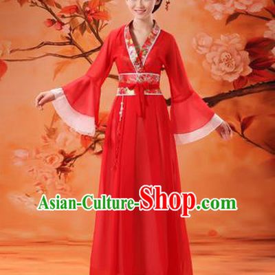 Traditional Ancient Chinese Palace Lady Fairy Costume, Asian Chinese Tang Dynasty Princess Embroidered Red Dress Clothing for Women