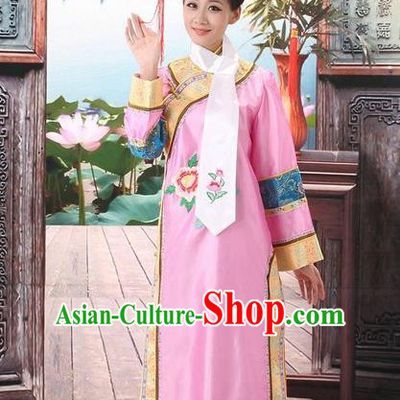 Traditional Ancient Chinese Manchu Palace Lady Pink Costume, Asian Chinese Qing Dynasty Princess Embroidered Dress Clothing for Women