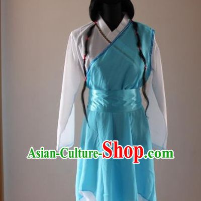 Traditional Ancient Chinese Swordswoman Huang Rong Hanfu Blue Costume, Asian Chinese Song Dynasty Embroidered Clothing for Women