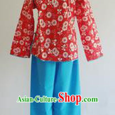 Traditional Chinese Classical Dance Yangge Fan Dancing Costume, Folk Dance Drum Dance Uniform Yangko Red Costume for Women