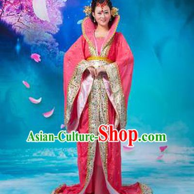 Asian China Ancient Tang Dynasty Imperial Concubine Costume, Traditional Chinese Hanfu Embroidered Red Dress Clothing for Women