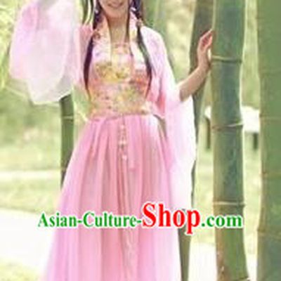 Asian China Ancient Tang Dynasty Imperial Concubine Costume, Traditional Chinese Hanfu Embroidered Pink Fairy Dress Clothing for Women