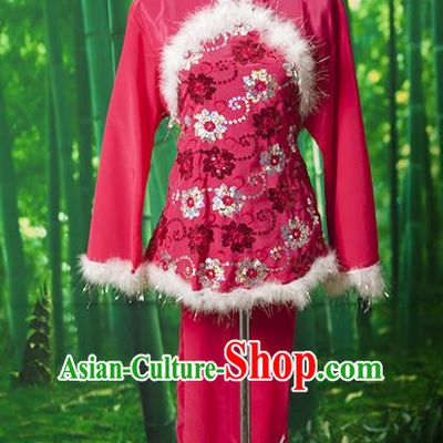 Traditional Chinese Classical Dance Yangge Fan Dancing Costume, Folk Dance Uniform Yangko Red Costume for Women