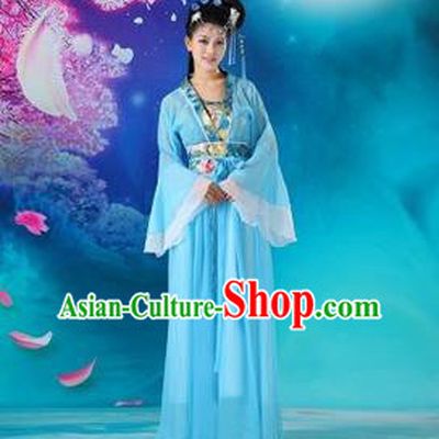 Traditional Ancient Chinese Palace Lady Fairy Costume, Asian Chinese Tang Dynasty Princess Embroidered Blue Dress Clothing for Women