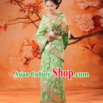 Traditional Ancient Chinese Palace Lady Costume, Asian Chinese Tang Dynasty Imperial Concubine Embroidered Green Dress Clothing for Women