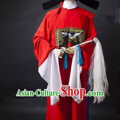Traditional Chinese Peking Opera Bao Zheng Costume Embroidered Robe, China Ancient Beijing Opera Red Gwanbok for Men