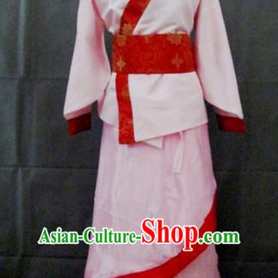 Asian China Ancient Han Dynasty Palace Lady Costume, Traditional Chinese Hanfu Embroidered Pink Curve Bottom Clothing for Women