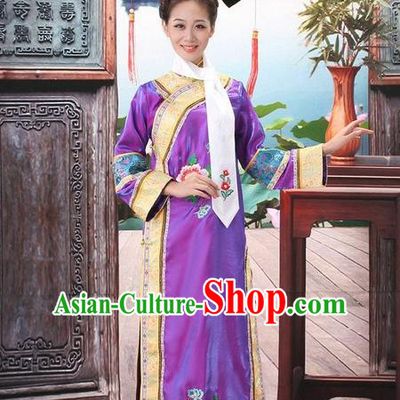 Traditional Ancient Chinese Manchu Palace Lady Purple Costume, Asian Chinese Qing Dynasty Princess Embroidered Dress Clothing for Women