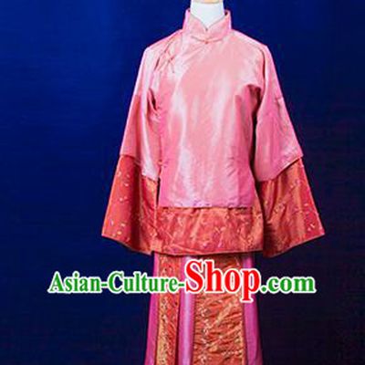 Traditional Ancient Chinese Nobility Lady Pink Costume, Asian Chinese Republic of China Xiuhe Suit Embroidered Clothing for Women