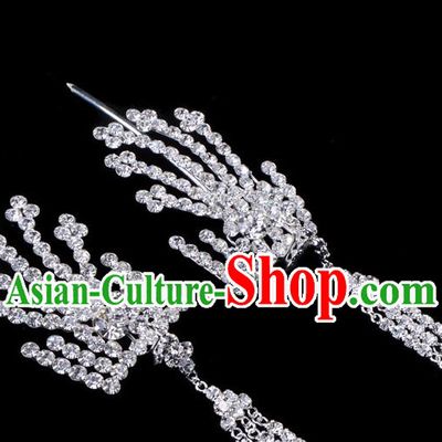 Traditional Beijing Opera Diva Hair Accessories Crystal Inclined Phoenix Tassel Hairpins, Ancient Chinese Peking Opera Hua Tan Hair Stick Headwear