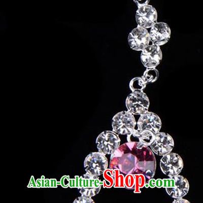Traditional Beijing Opera Diva Jewelry Accessories Pink Crystal Tassel Earrings, Ancient Chinese Peking Opera Hua Tan Eardrop