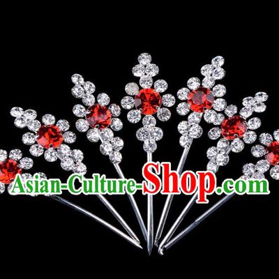 Traditional Beijing Opera Diva Hair Accessories Red Crystal Head Ornaments Complete Set, Ancient Chinese Peking Opera Hua Tan Hairpins Hair Stick Headwear