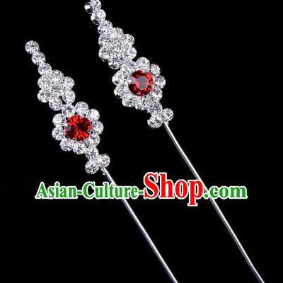 Traditional Beijing Opera Diva Hair Accessories Red Crystal Head Ornaments, Ancient Chinese Peking Opera Hua Tan Hairpins Hair Stick Headwear