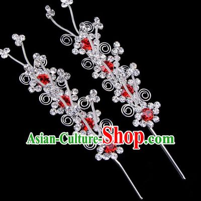 Traditional Beijing Opera Diva Hair Accessories Red Crystal Butterfly Head Ornaments Hairpins, Ancient Chinese Peking Opera Hua Tan Hair Stick Headwear