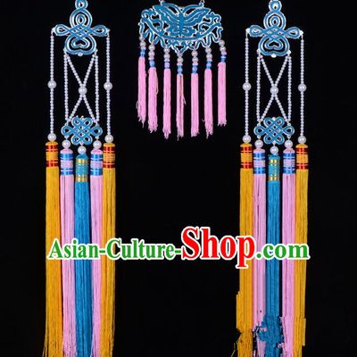 Traditional Beijing Opera Diva Hair Accessories Empress Head Ornaments Temples Curtain Hairpins, Ancient Chinese Peking Opera Hua Tan Pink Tassel Headwear