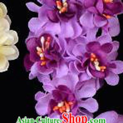 Traditional Beijing Opera Diva Hair Accessories Purple Silk Wisteria villosa Rehder Hairpins, Ancient Chinese Peking Opera Setp Shake Hua Tan Hair Stick Headwear