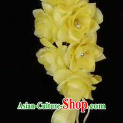 Traditional Beijing Opera Diva Hair Accessories Temples Yellow Silk Flowers Head Ornaments Hairpins, Ancient Chinese Peking Opera Hua Tan Hair Stick Headwear